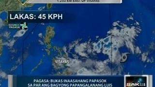 Saksi: PAGASA: Bukas inaasahang papasok sa PAR ang bagyong papangalanang Luis