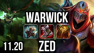WARWICK vs ZED (MID) | 3.3M mastery, 800+ games, 5/2/9 | NA Diamond | v11.20