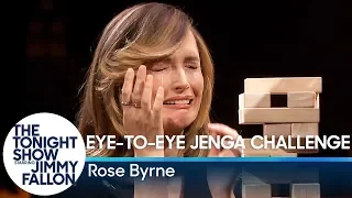 Rose Byrne Takes on the Eye-to-Eye Jenga Challenge