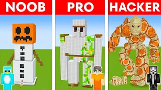 NOOB vs PRO vs HACKER: GOLEM STATUE HOUSE BUILD CHALLENGE in Minecraft