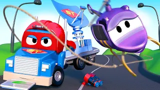 Carl der Supertruck ist ein Radarlastwagen und rettet Hela den Helikopter - Cartoons für Kinder 🚓 🚒