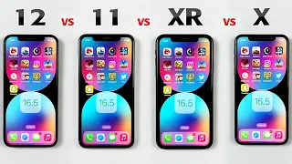 iPhone 12 vs iPhone 11 vs iPhone XR vs iPhone X SPEED TEST in 2023 - iOS 16.5 SPEED TEST