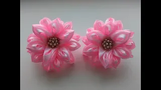 Красивые бантики из атласных лент 2,5 см. МК Канзаши / Beautiful bows of satin ribbons 2.5 cm.