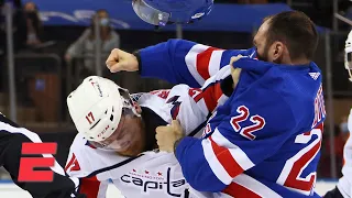Rangers and Capitals react to huge fights that broke out right after opening face-off | ESPN