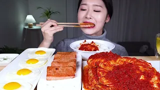 Asmr spiciest kimchi in korea 🔥 spicy silbi kimchi & spam & sunni-side-up eggs & rice