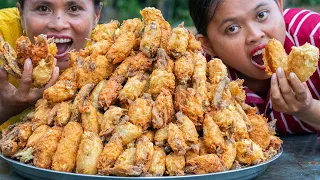 Frying Cassava with Chicken Wing Recipe for Donation with my Villagers - Cooking & Sharing Foods
