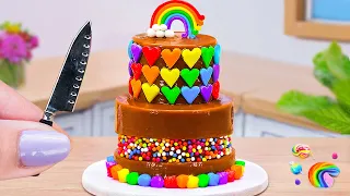 Miniature Heart Rainbow Cake With Cheap Ingredients for Decoration 🎂 Miniature Cake Decorations 🌈