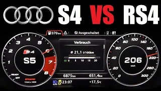 Audi S4 (354hp) vs Audi RS4 (450hp) - Acceleration 0-200+ km/h