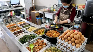 Grandmother Korean Cheap Buffet Cooking, Korean street food, Korean food