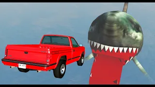 Cars Jumping In A Giant Shark Mouth - Beamng drive