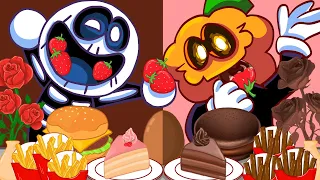 Skid and Pump challenges chocolate cake - Friday Night Funkin' Animation mukbang