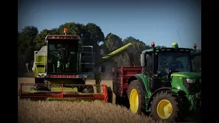 Claas Dominator 58s & John Deere 6130r Harvesting Barley 2017