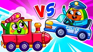 Police Car Or Train?🚨🚇 Baby Race! | Kids Car Cartoon by VocaVoca Stories