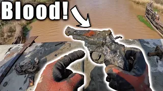 I Found A BLOODY Gun Magnet Fishing - EXTREMELY Sketchy Magnet Fishing Discovery