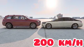 Mercedes-Maybach GLS 600 X167 vs Mercedes-Maybach S680 W223 💥 200 km/h 💥 BeamNG.drive CRASH test