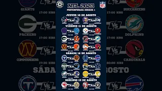 Días y Horarios de la Semana 1 de Pretemporada de la NFL 2023 #NFL #Cowboys #Chiefs #Patriots #Jets