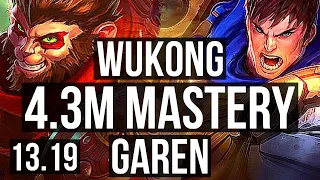 WUKONG vs GAREN (TOP) | 4.3M mastery, 6 solo kills, 800+ games | EUW Master | 13.19