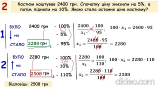 Задачі на зміну ціни у відсотках