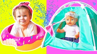 Juego de niñera, la pequeña Maya y la Baby Born Lina. Ideas divertidas para niñas. Bebés llorones.