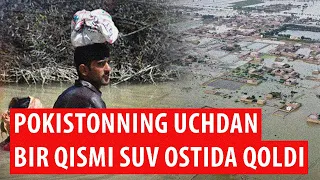 Uchdan bir qismini suv bosgan Pokiston inqiroz arafasida