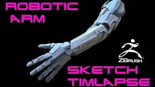 Zbrush Timelapse: Robot Arm and Hand Sketch (Live Boolean + ZModeler + Dynamesh Concepting Workflow)