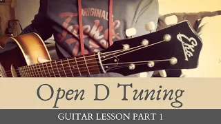 Acoustic Lesson In Open D Tuning, with chord diagrams.