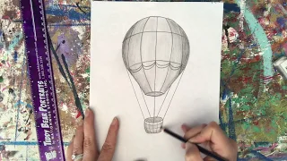 How to draw a hot air balloon with Pointillism background