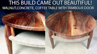 Walnut, Concrete, Coffee Table with Tambour Door build.