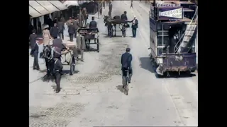 Belfast tramcar ride along Royal Av. (1901).Colorized (2021) with added sound effects