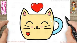 How to Draw a Cute Kitty Cup Simple & Easy for Kids