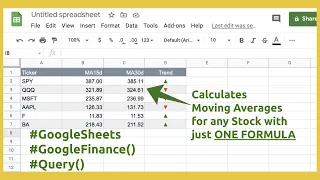 Calculate Moving Averages for Any Stocks with just ONE formula