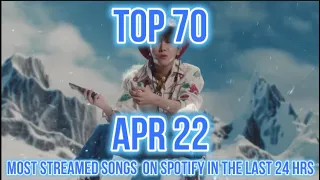 TOP 70 MOST STREAMED SONGS ON SPOTIFY IN THE LAST 24 HRS APR 22