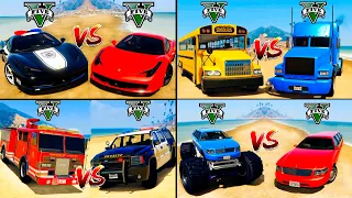 Police Car vs Fire Truck vs School Bus vs Ferrari vs Monster Limo - GTA 5 Cars Comparison