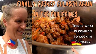 German Girl cooks Gulasch (beef stew) in the Philippines - common recipe in Germany