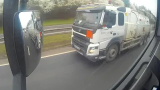 Idiot in wrong lane cutting HGV up, GF13WYC ford transit connect