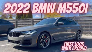 2022 BMW M550i FIRST LOOK AND WALK AROUND - Bernina Grey & Black Nappa Leather