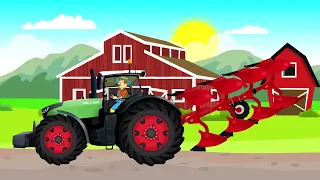 Truck i Tractor- Replacing a punctured tire in the Tractor Production - Cartoon Tractor for Kids
