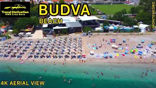 BUDVA Beach [4K Aerial View] MNE Crna Gora July 2023 - Plaža u Budvi iz vazduha u Julu