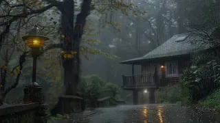 Beat Stress for Instant Sleep: Heavy Rain & Thunder Sounds on a Roof House at Night in the Forest