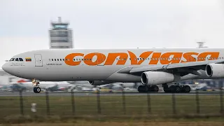 Conviasa Airbus A340-313 (YV3507) Heavy Takeoff From Belgrade Airport With ATC