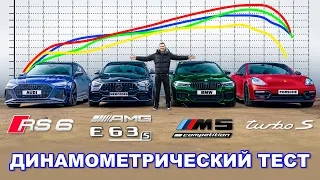 BMW M5 против AMG E63 против RS6 против Panamera Turbo: ДИНАМОМЕТРИЧЕСКИЙ ТЕСТ