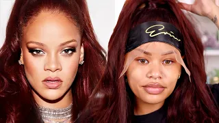 WATCH ME RECREATE | RIHANNA BURGUNDY HAIR + HALF UP HALF DOWN | Arnellarmon