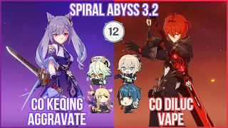 【GI】NEW Spiral Abyss 3.2 - C0 Aggravate Keqing & C0 Vape Diluc Full Star Clear Gameplay!