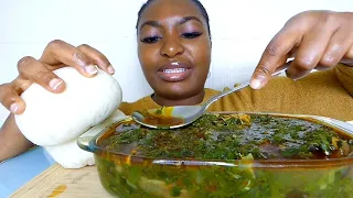 Asmr mukbang spicy spinach soup with poundo yam fufu/Nigerian food mukbang