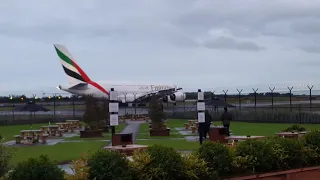 Emirates A380 takeoff from Airport Pub Manchester