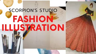 Painting Fashion Illustration: Sequins Ombre Ball Gown - Studio du Scorpion