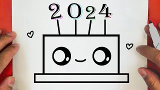 HOW TO DRAW A CUTE CAKE HAPPY NEW YEAR 2024, STEP BY STEP, DRAW Cute things