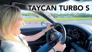 Im Porsche Taycan Turbo S auf dem Flugplatz I Launch Control & Handling