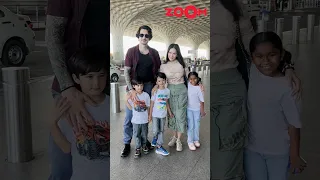 Sunny Leone poses with the family as she arrives at the airport 😍 #shorts #sunnyleone
