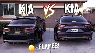 KIA Stinger vs KIA OPTIMA K5 + EXHAUST FLAMES